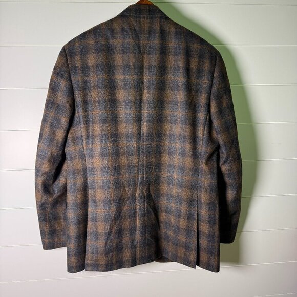 Canali Sports Blazer 100% Wool Brown & Gray Plaid 52R Best Fall Color Combo - Picture 4 of 14